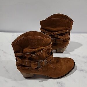Id Required Ankle Slip On Brown Buckle Monk Strap Boots